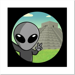 Gray Space Alien Selfie Chichen Itza Posters and Art